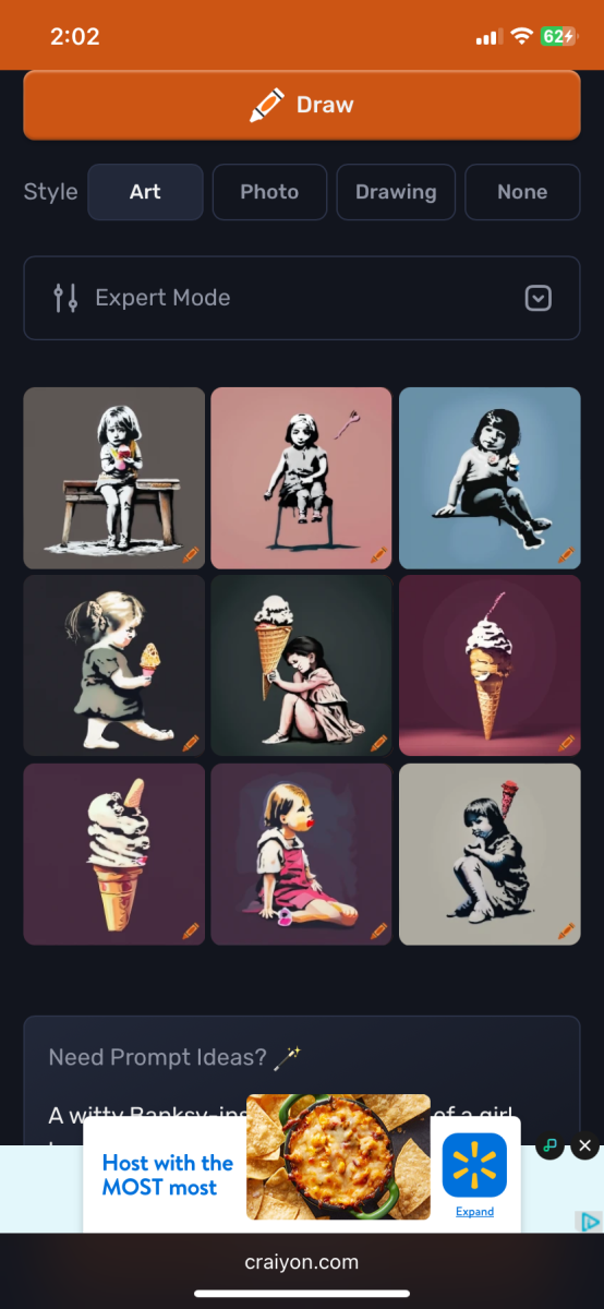 “Girl sitting with ice cream cone, style of Banksy.” A.I. Generated Art
