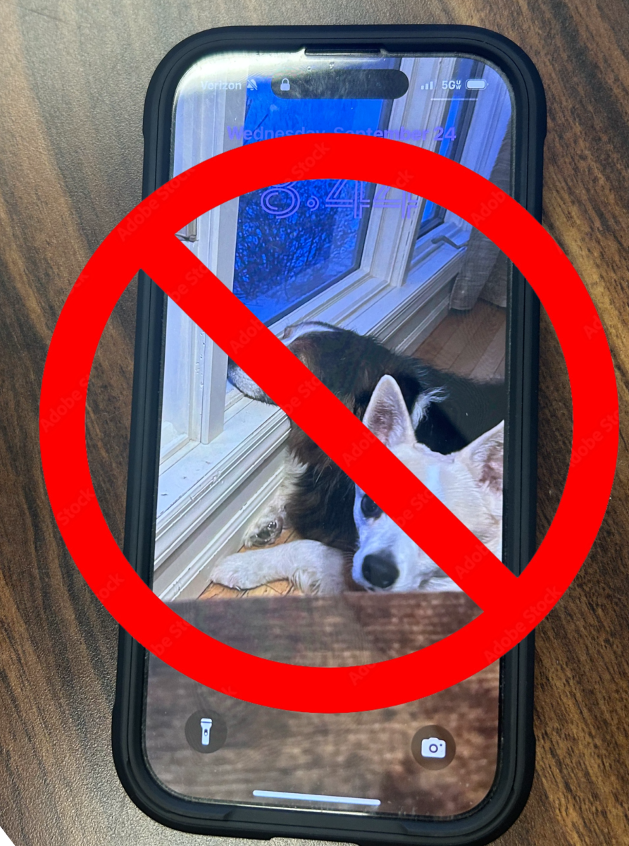Cell phones are banned bell to bell for the 2025-2026 school year. Photo edited by Xavier Obernesser.