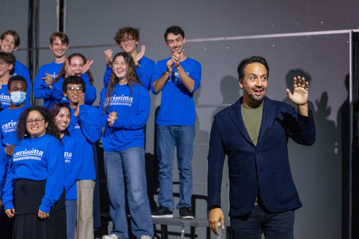 Lin-Manuel Miranda speaks to students, faculty and community members at Hamilton College in September 2025. Photo used with permission from Adam Brockway. 