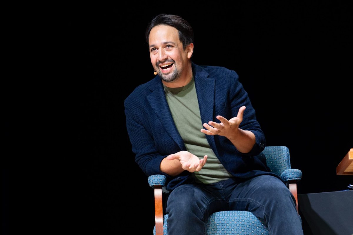 Lin-Manuel Miranda speaks to students, faculty and community members at Hamilton College in September 2025. Photo used with permission from Adam Brockway. 