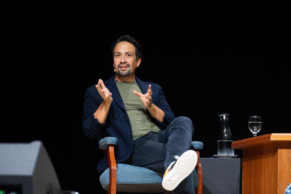 Lin-Manuel Miranda speaks to students, faculty and community members at Hamilton College in September 2025. Photo used with permission from Adam Brockway. 