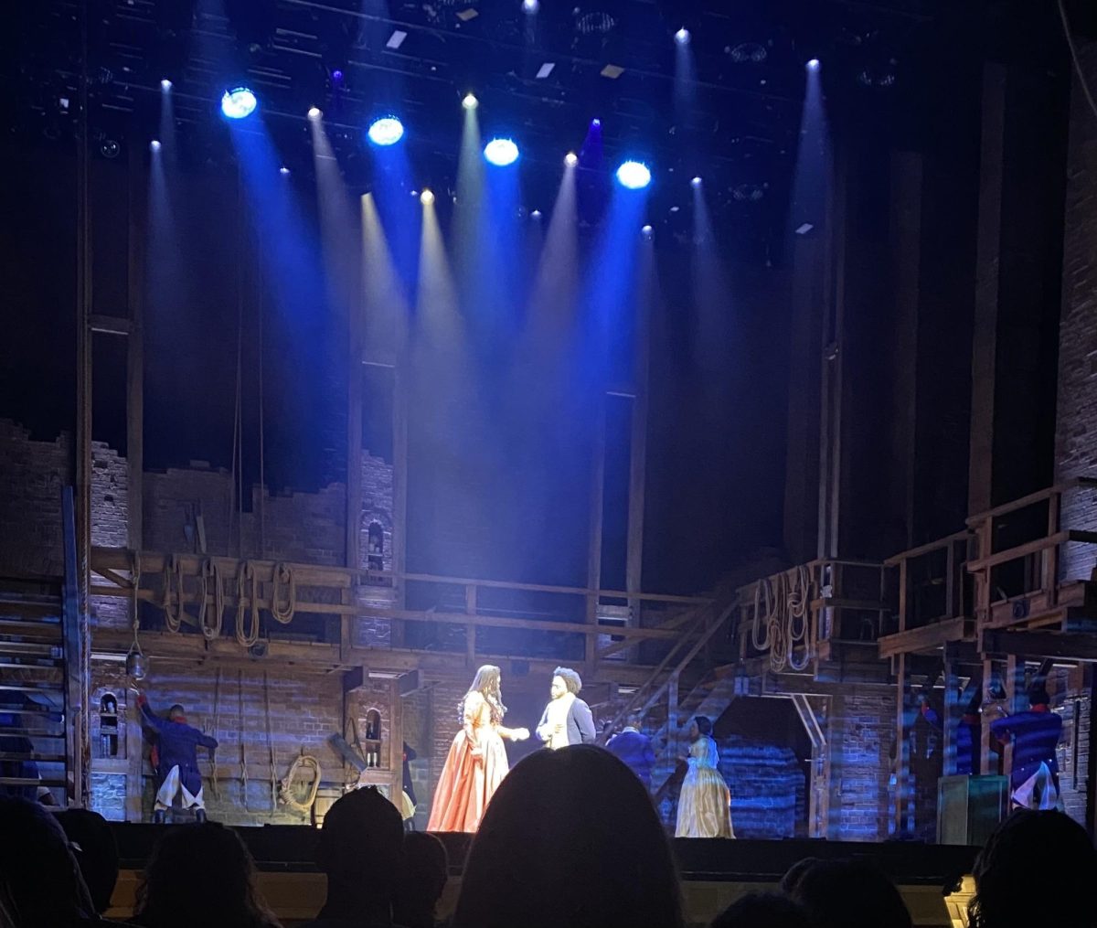 Hamilton musical in Syracuse, 2025. 
Characters from left; Angelica Schuyler, Alexander Hamilton.